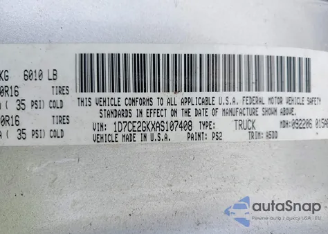 2010 Dodge Dakota St z USA, uszkodzony, nr VIN 1D7CE2GKXAS107408